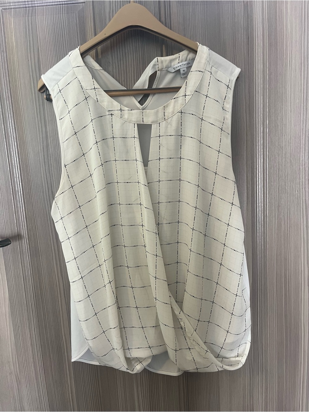 Sleeveless Ivory Windowpane Wrap Front Top by 41 Hawthorn